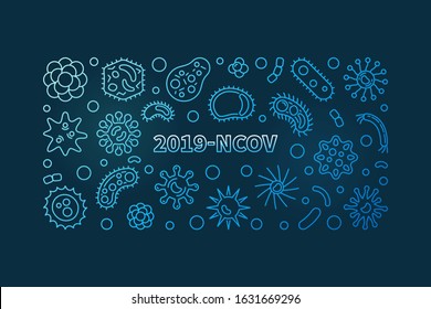 Vector 2019-NCOV concept linear blue banner or illustration on dark background