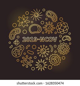 Vector 2019-NCOV concept outline golden round illustration on dark background