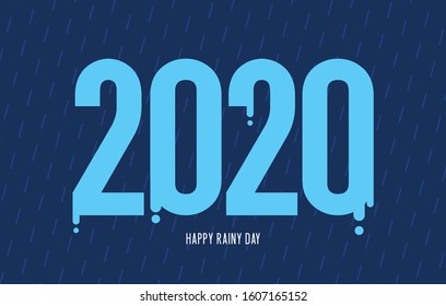 Vector | 2020 Blue Happy Rainy Day Greeting Card | Happy New Year