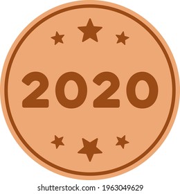 Vector 2020 bronze coin illustration. An isolated illustration on a white background.