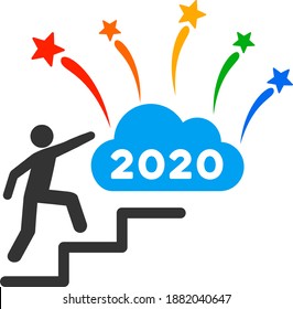 Vector 2020 fireworks cloud steps illustration. An isolated illustration on a white background.