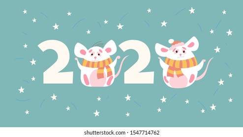 Vector 2020 with funny cute mice
