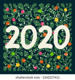 Vector 2020 greetings on winter background floral  pattern. Christmas  fir tree decoration