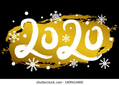 Vector 2020 Happy New Year illustration with gold glitter effect, snowflakes. Creative greeting card, poster or banner.
