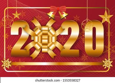 Vector 2020 Happy New Year red background, Christmas Bow,decoration festival and celebration.