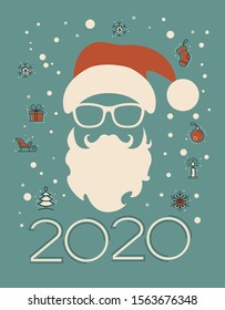 Vector 2020 Happy New Year background . Cartoon santa claus and numbers.