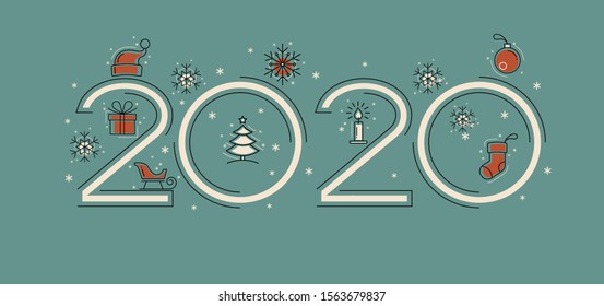 Vector 2020 Feliz Año Nuevo. Diseño creativo de navidad feliz.