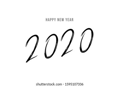 Vector 2020 Happy New Year design with calligraphy brush text on white background. Hand drawn text lettering.