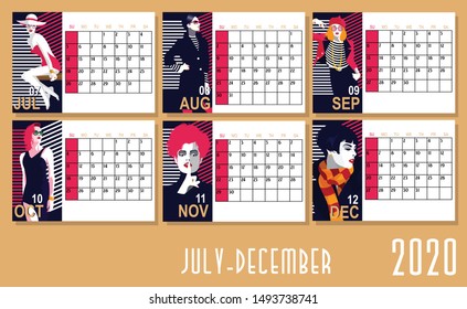 Vector of 2020 new year calendar with fashion women in style pop art.