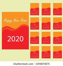 Vector 2020 new year calendar planner template table simple style. 12 month layout annual calendar.