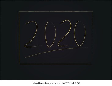 vector 2020 new year gold color on black background with sketch smear