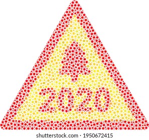 Vector 2020 new year warning coronavirus mosaic icon combined for pharmacy projects. 2020 new year warning mosaic is created with little coronavirus pathogen elements.