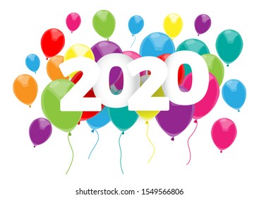 Vector 2020  poster, banner with text and balloons