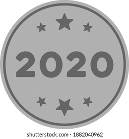 Vector 2020 silver coin illustration. An isolated illustration on a white background.