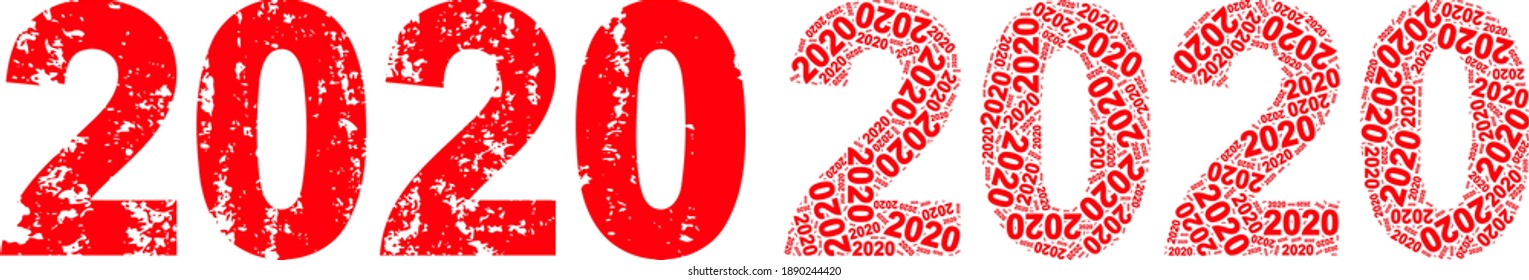 Vector 2020 year digits fractal is formed from random fractal 2020 year digits elements. Scratched 2020 year digits icon. Fractal composition for 2020 year digits.