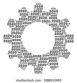 Vector 2020 year text icons are united into cogwheel collage. Service design concept constructed with 2020 year text objects.