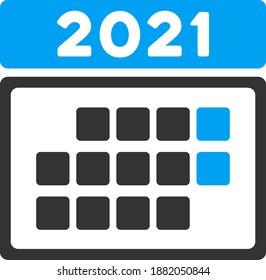 Vector 2021 calendar month table pictogram. An isolated illustration on a white background.