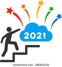 Vector 2021 fireworks cloud steps illustration. An isolated illustration on a white background.