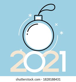 Vector 2021 Happy New Year background . Сhristmas card. Holiday gift card, Festive poster, web banner, header for website. Winter season with traditional elements. Flat vector illustration.