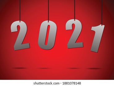 Vector : 2021 label hang with rope on red background