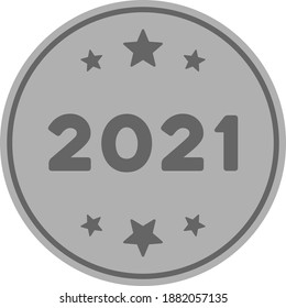 Vektorgrafik 2021 mit silberner Münze. Eine einzelne Illustration auf weißem Hintergrund.