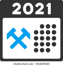 Vector 2021 working days illustration. An isolated illustration on a white background.