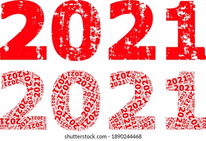 Vector 2021 year digits fractal is formed of repeating fractal 2021 year digits elements. Textured 2021 year digits icon. Recursion composition of 2021 year digits.