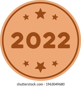 Vector 2022 bronze coin illustration. An isolated illustration on a white background.