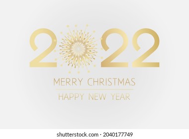 Vector 2022 Happy New Year card. Design template. Gold festival fireworks.