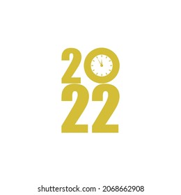 Vector 2022 Minimalist Gold Number with Clocks in Zero, New Year, Design Element Isolated on White Background.