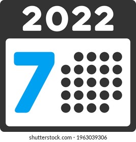 Vector 2022 year 7th day illustration. An isolated illustration on a white background.