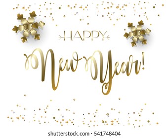 Vector 2023 Merry Christmas Happy New Year lettering greeting card with glitter, snow, sparkle, falling snowflakes, confetti Luxury Calligraphy text Christmas decoration Winter Holiday ornamental card