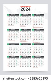 Vector 2024 calendar, calendar design, indonesian version