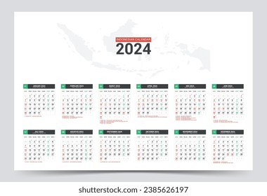 Vector 2024 calendar, calendar design, indonesian version