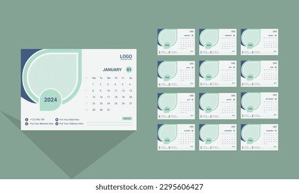 vector del calendario 2024. conjunto de planilla de calendario de escritorio de 12 meses.domingo como fin de semana. la semana comienza el domingo. bueno para el horario, registro diario, planificador, etc.