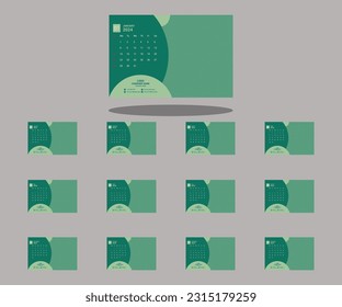 vector of 2024 calendar. set of 12 month desk calender template.sunday as weekend. week start on sunday. good for schedule, daily log, planner, etc.