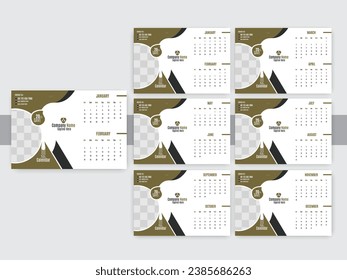 vector of 2024 calendar. set of 12 month desk calendar template. week start on Sunday. good for schedule, daily log, planner,