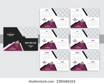 vector of 2024 calendar. set of 12 month desk calendar template. week start on Sunday. good for schedule, daily log, planner,