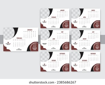 vector of 2024 calendar. set of 12 month desk calendar template. week start on Sunday. good for schedule, daily log, planner,