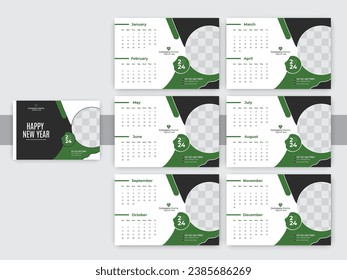 vector of 2024 calendar. set of 12 month desk calendar template. week start on Sunday. good for schedule, daily log, planner,