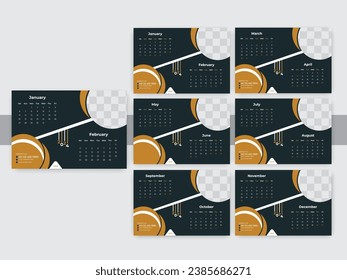 vector of 2024 calendar. set of 12 month desk calendar template. week start on Sunday. good for schedule, daily log, planner,