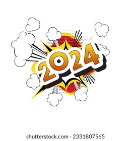 Vector - 2024 Comic book style words isolated on white background. Celebration New Year concept isolated on white background.