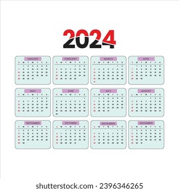 Vector 2024 monthly schedule calendar template a printable design vector