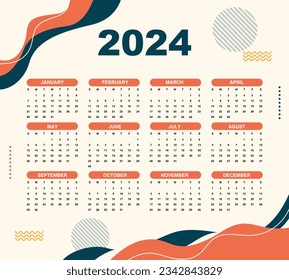 vector 2024 new year calendar background in minimal style