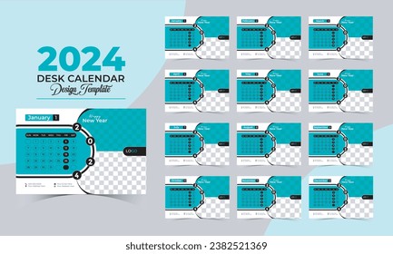 Plantilla de calendario de escritorio de Año Nuevo Vector 2024