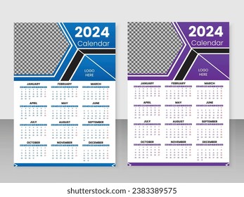 Vector 2024 calendario de pared diseño simple de página única. 