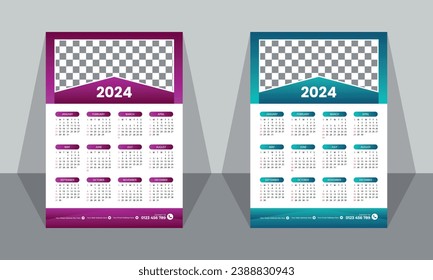 Diseño de plantilla de calendario de pared del vector 2024.