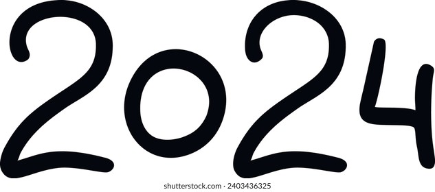 Vector 2024 year black handwriting font. White background. Isolated typography thin text for logo design, flyer, banner, poster, calendar