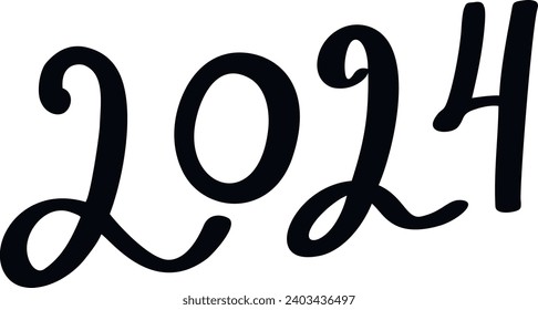 Vector 2024 year black handwriting font. White background. Isolated typography bold text for logo design, flyer, banner, poster, calendar