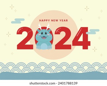 Vector 2024 Year of the Blue Dragon Character New Year’s Message Illustration